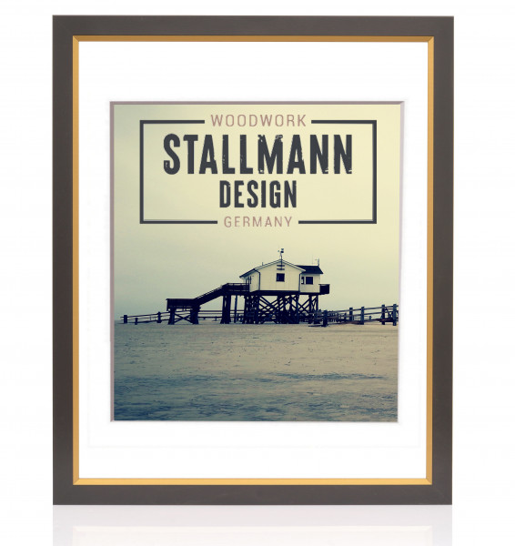 Bilderrahmen My Frames aus MDF mit weißem Passepartout , Rahmenfarbe Schwarz-Gold