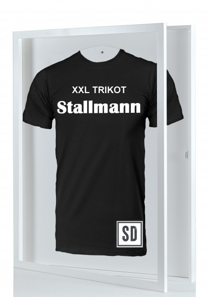 "Trikotrahmen XXL in Weiß mit Drehtür - Rückwand weiß - Edle Präsentation für Sammlerstücke"