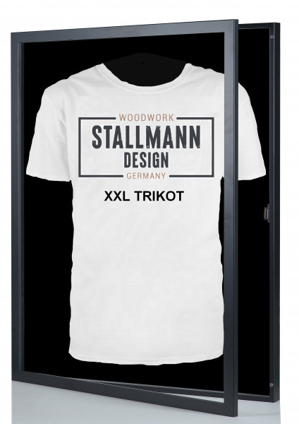 "Trikotrahmen XXL in Schwarz mit Drehtür - Rückwand schwarz - Edle Präsentation für Sammlerstücke"