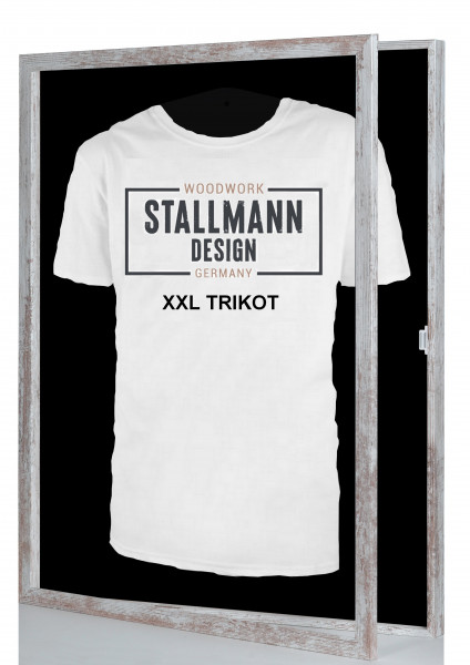 "Trikotrahmen XXL in Vintage Optik mit Drehtür - Rückwand schwarz - Edle Präsentation für Sammlerstü