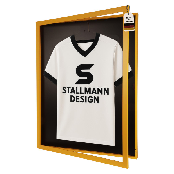 Stallmann Trikotrahmen mit Drehtür in Gelb Rückwand Schwarz in Vereinsfarben