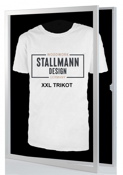 "Trikotrahmen XXL in Alu Optik mit Drehtür - Rückwand schwarz - Edle Präsentation für Sammlerstücke"