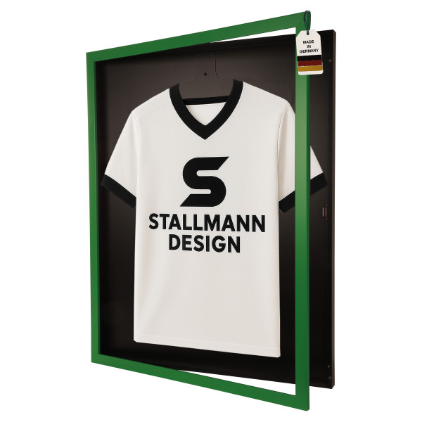 Stallmann Trikotrahmen mit Drehtür in Grün-Schwarz Rückwand Schwarz in Vereinsfarben