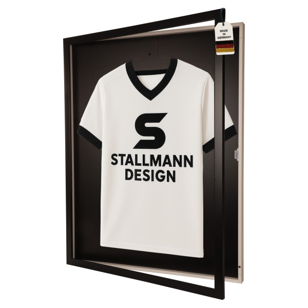 Stallmann Trikotrahmen mit Drehtür in Schwarz-Weiß Rückwand Schwarz in Vereinsfarben