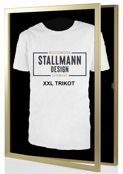 "Trikotrahmen XXL in Gold Optik mit Drehtür - Rückwand schwarz - Edle Präsentation für Sammlerstücke