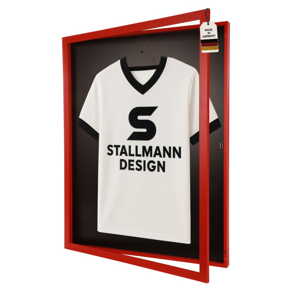 Stallmann Trikotrahmen mit Drehtür in Rot Rückwand Schwarz in Vereinsfarben