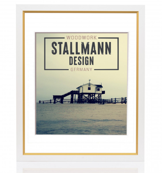 Bilderrahmen My Frames aus MDF mit weißem Passepartout , Rahmenfarbe Weiß-Gold
